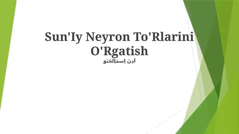 Sun'Iy Neyron To'Rlarini O'Rgatish 1