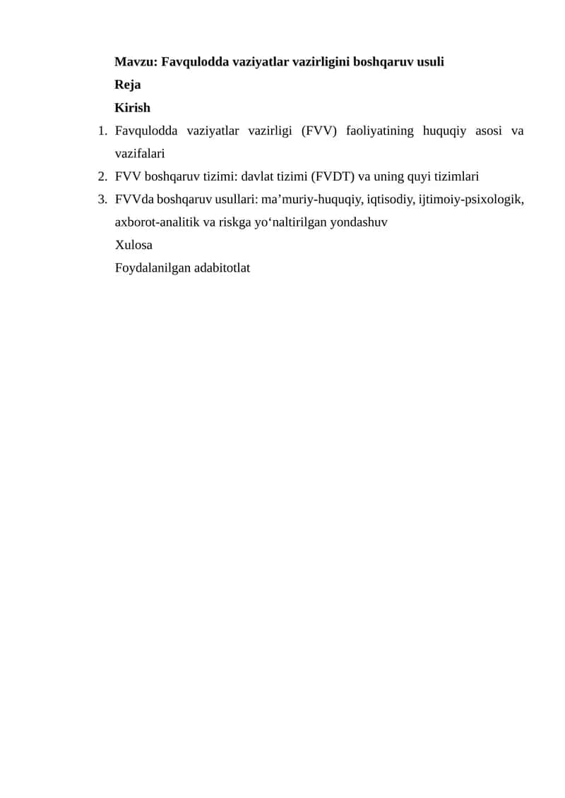 Favqulodda vaziyatlar vazirligini boshqaruv usuli 1