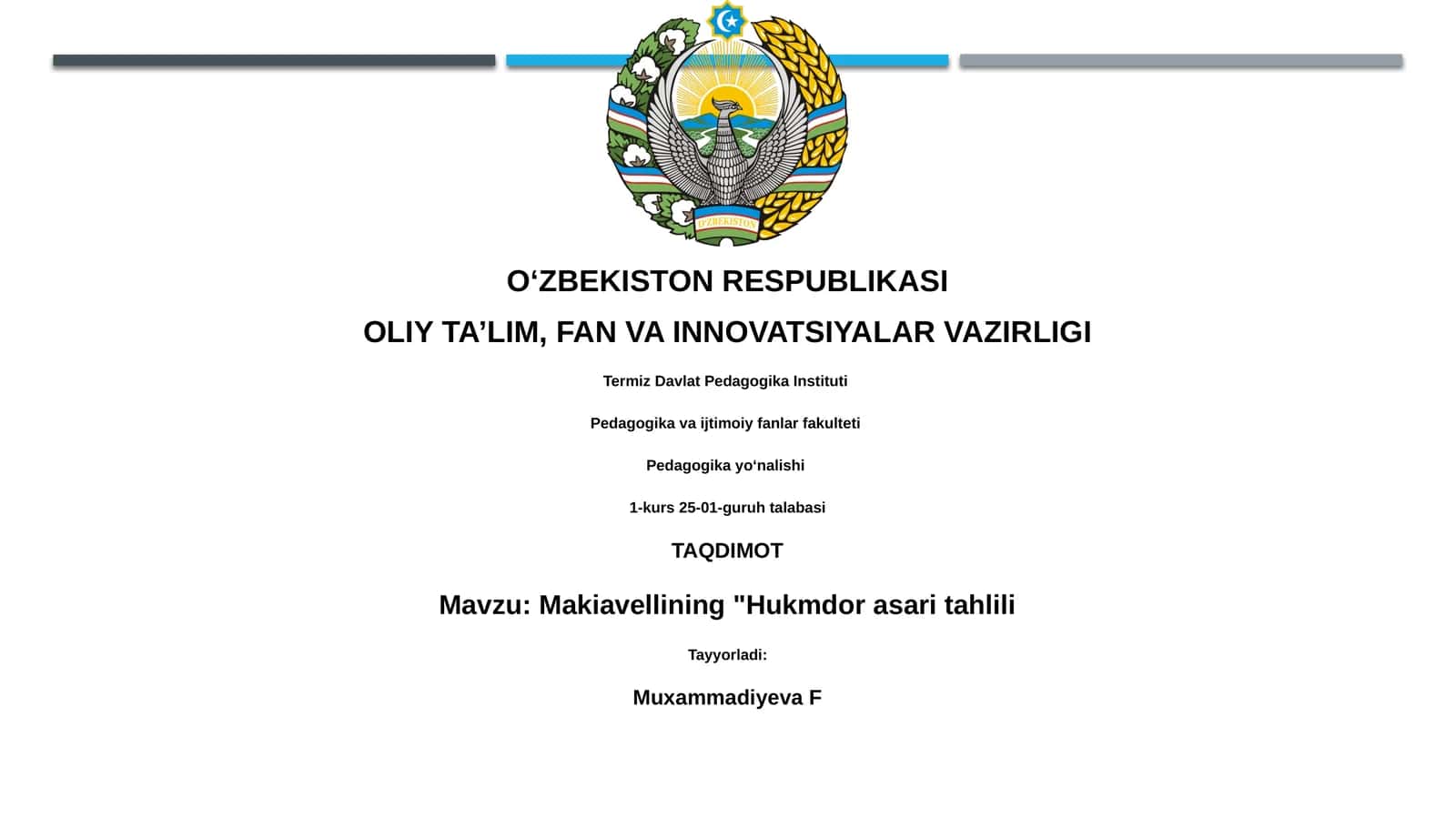 Makiavellining "Hukmdor asari tahlili 1