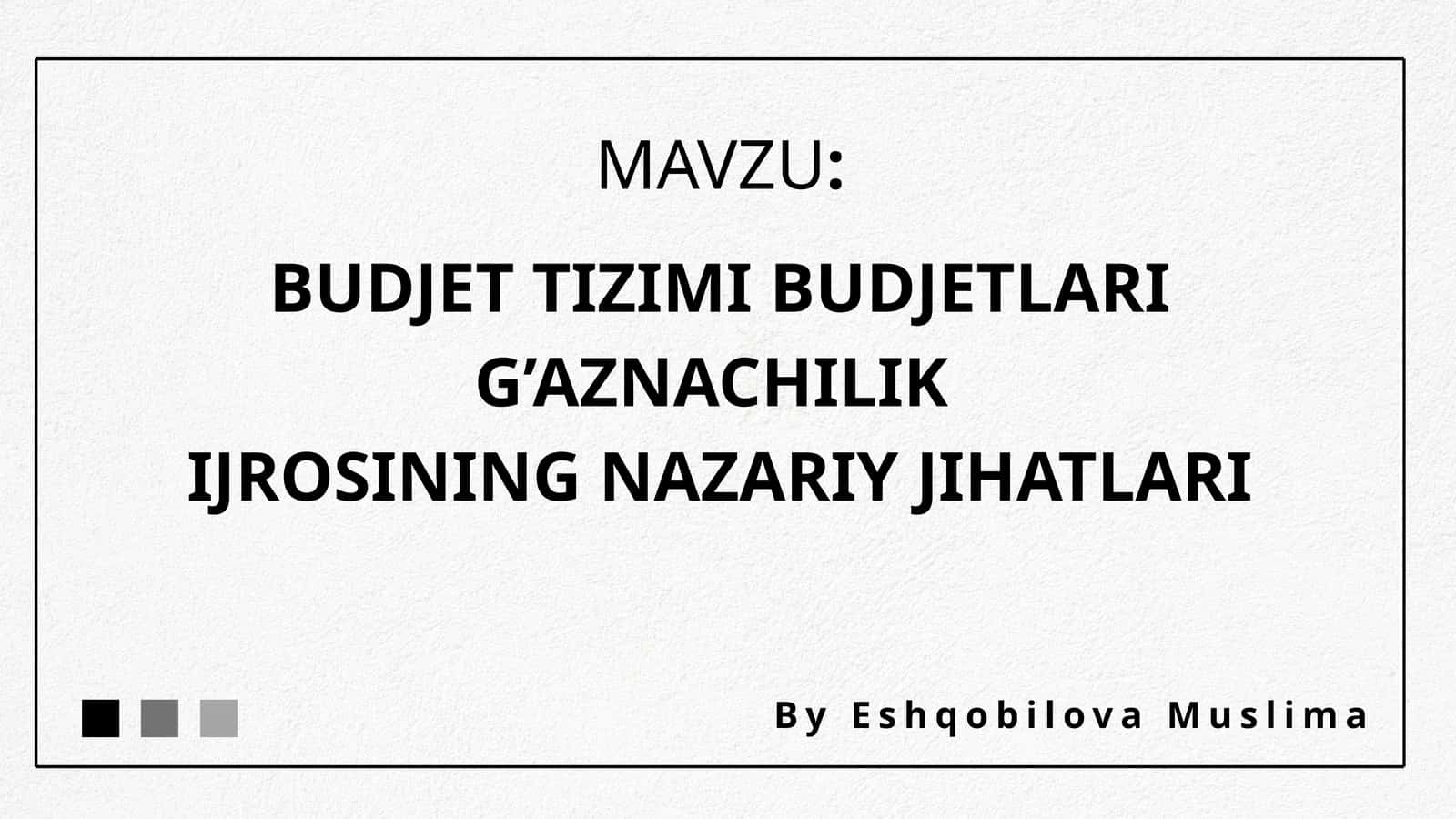 BUDJET TIZIMI BUDJETLARI G’AZNACHILIK IJROSINING NAZARIY JIHATLARI 1