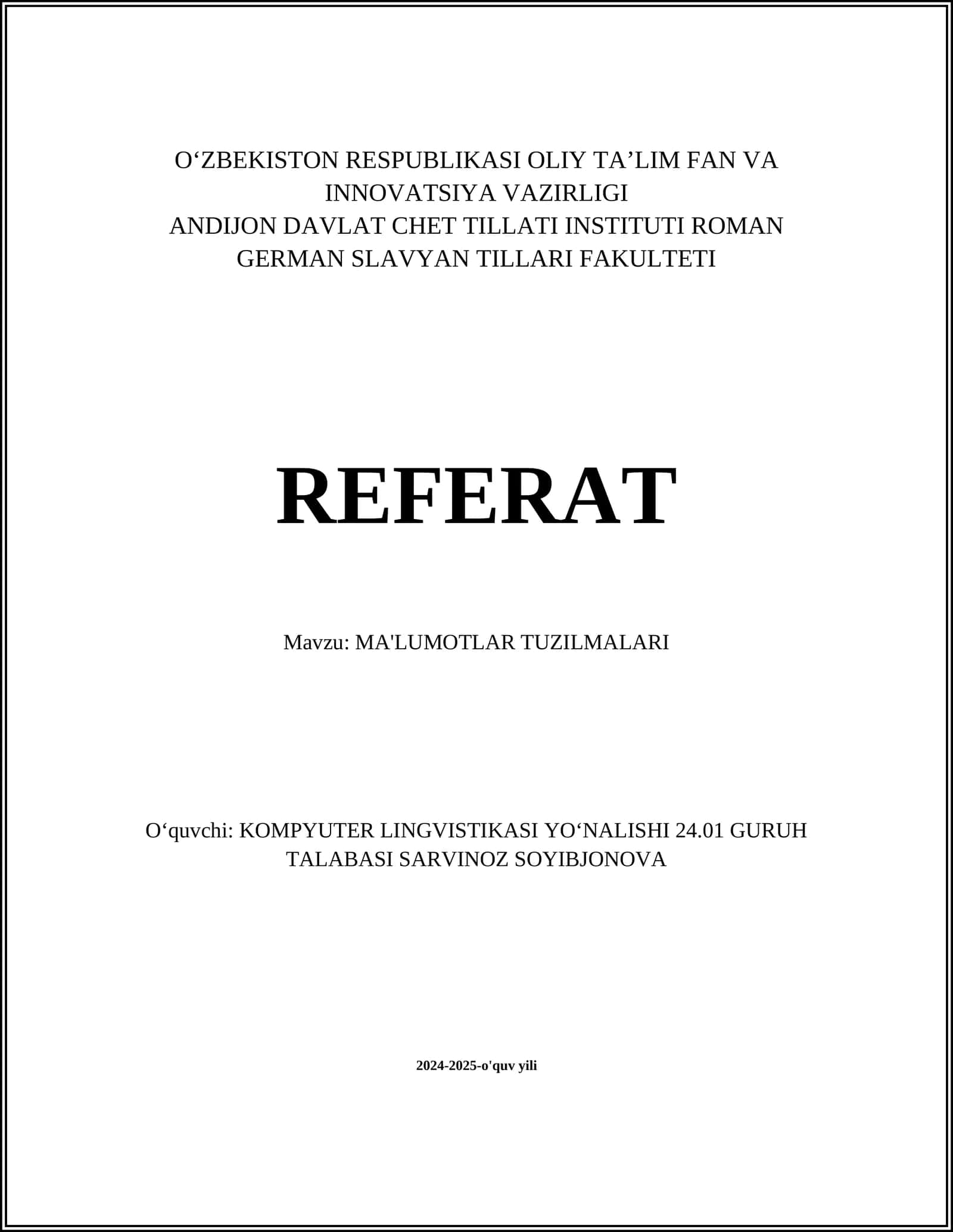 MA'LUMOTLAR TUZILMALARI 1