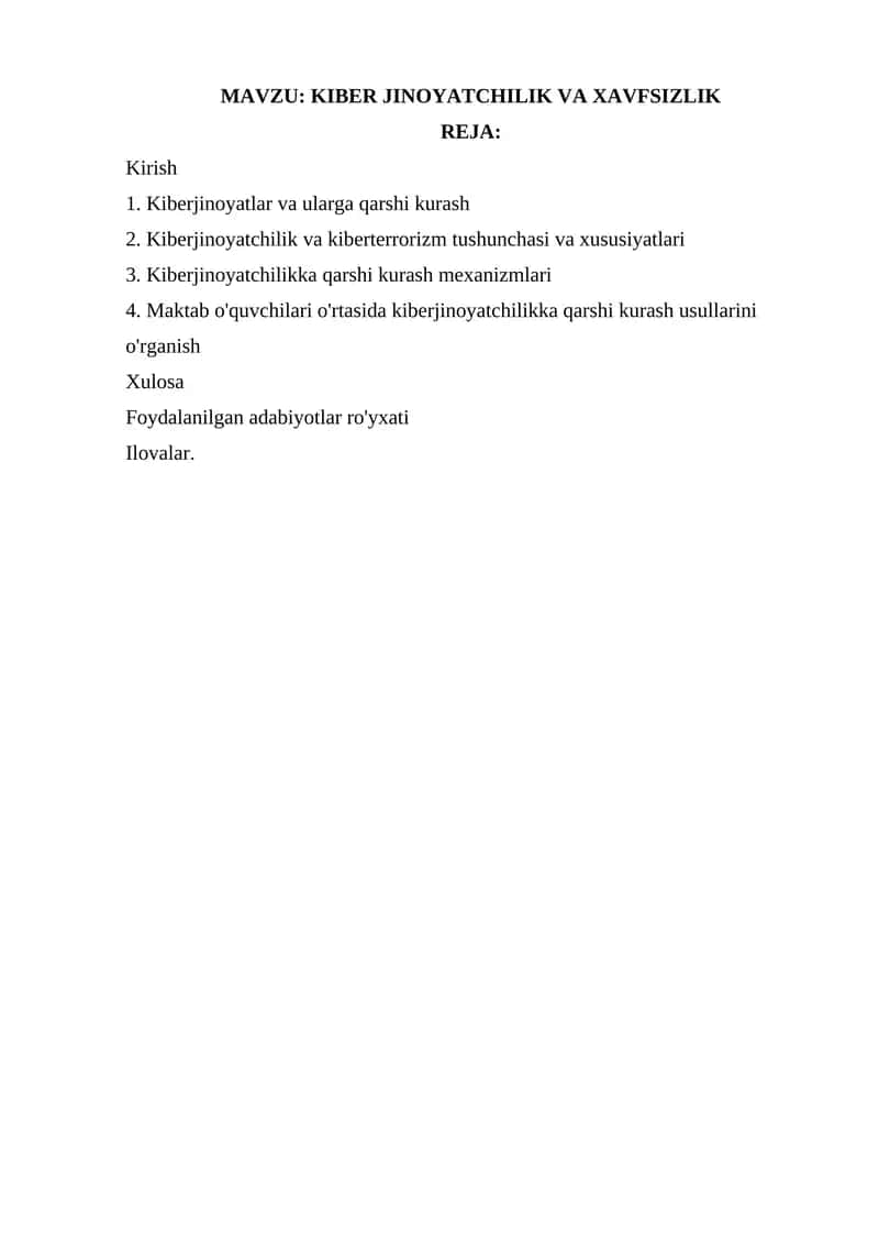 KIBER JINOYATCHILIK VA XAVFSIZLIK 1