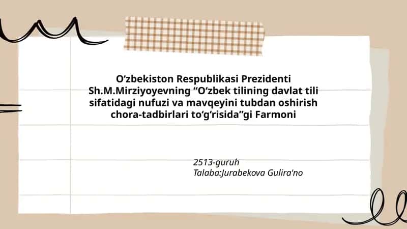 O‘zbek tilining davlat tili sifatidagi nufuzi va mavqeyini tubdan oshirish chora-tadbirlari 1