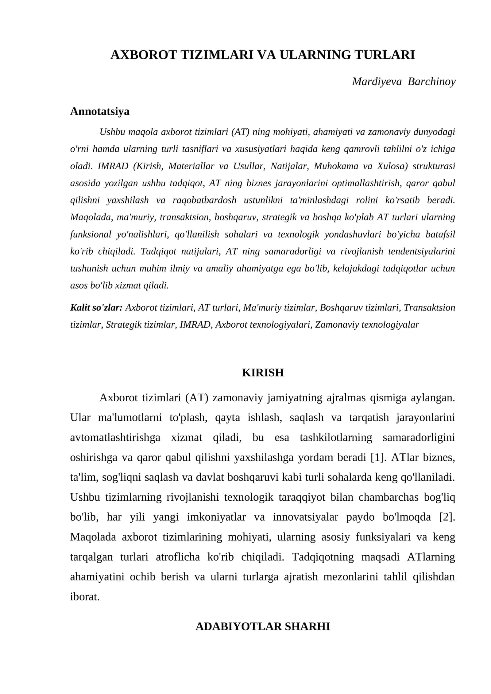 AXBOROT TIZIMLARI VA ULARNING TURLARI 1