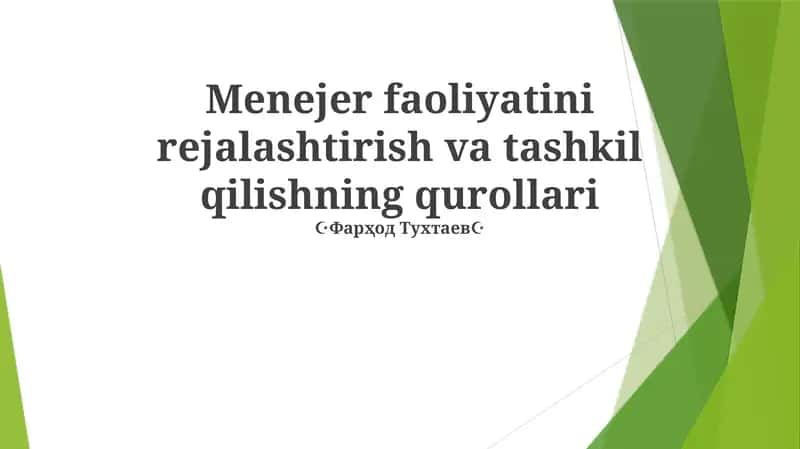 Rejalashtirish va Tashkil etish Asboblar Qutisi 1