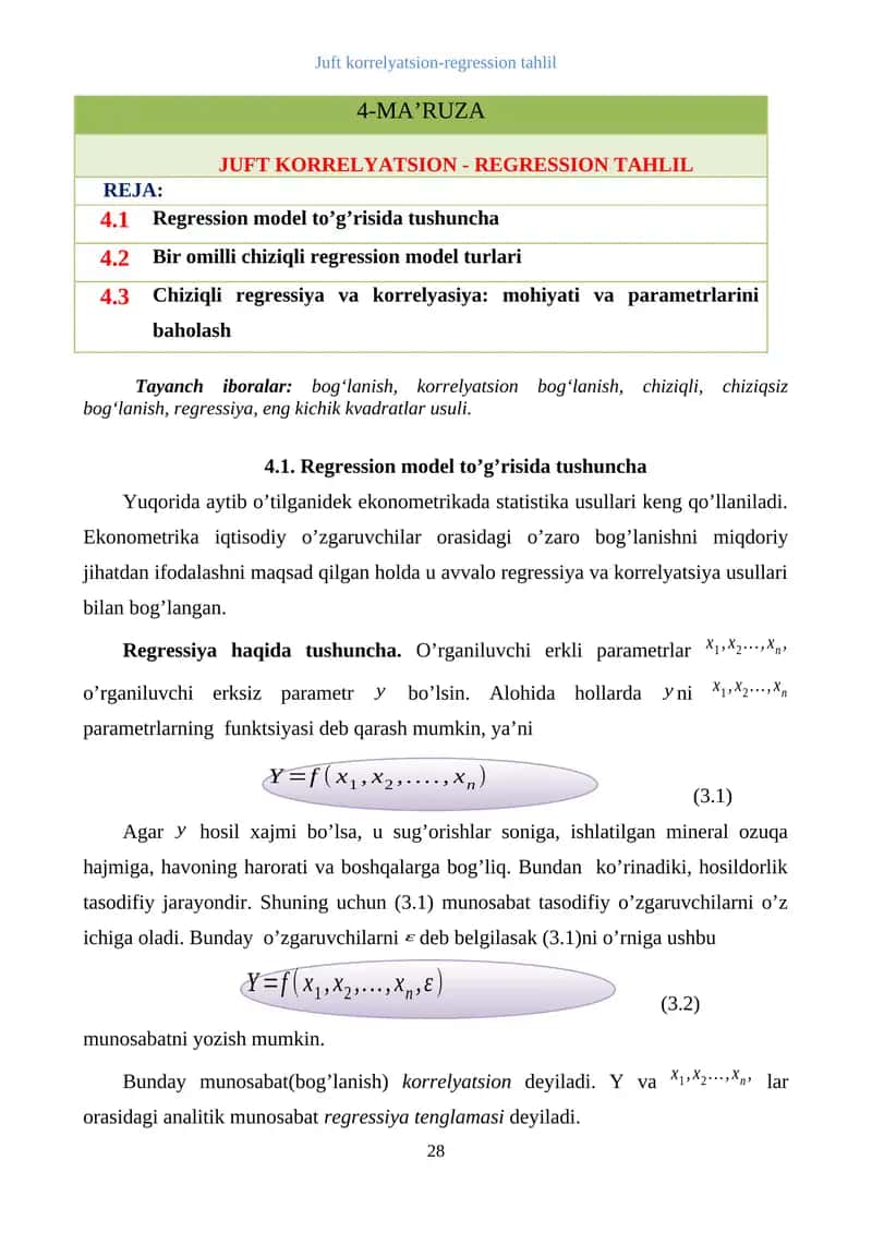 Juft korrelyatsion-regression tahlil 1