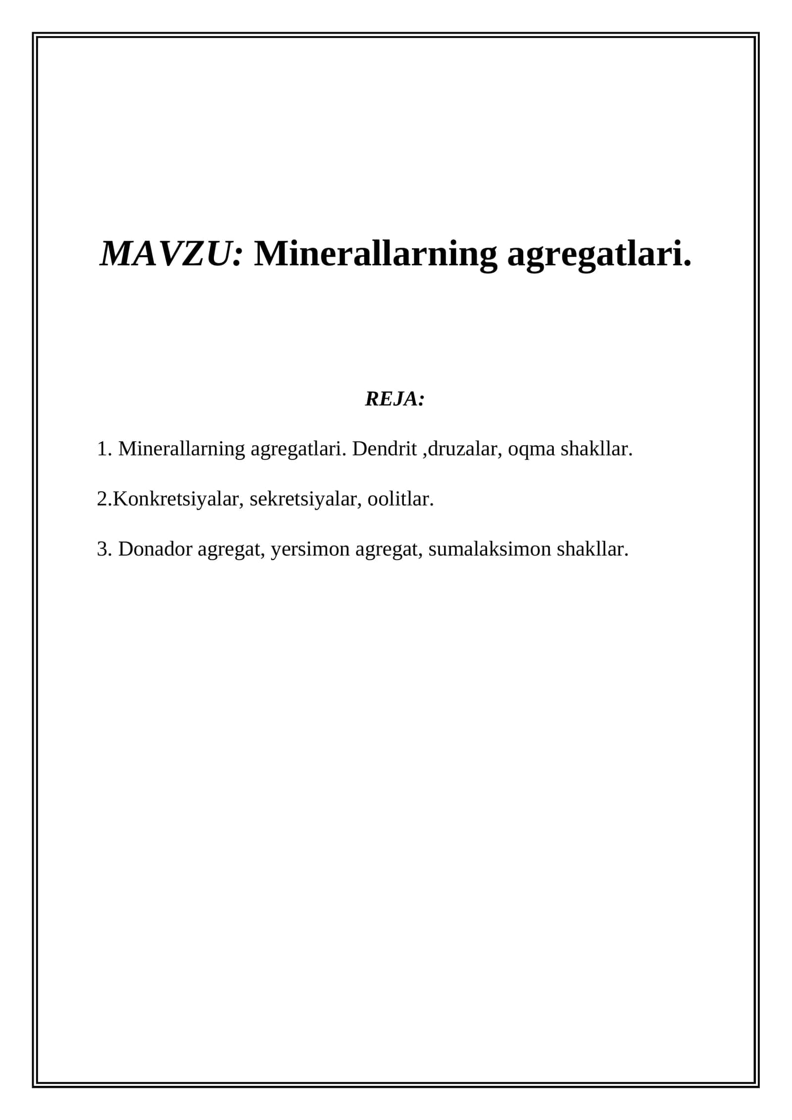 Minerallarning agregatlari 1