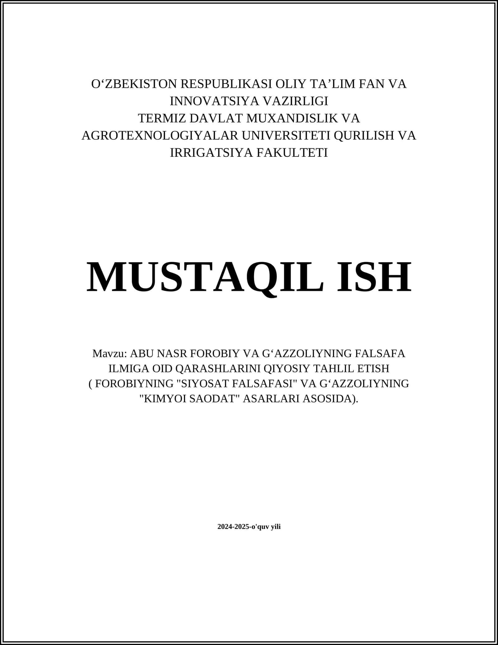 ABU NASR FOROBIY VA GʻAZZOLIYNING FALSAFA ILMIGA OID QARASHLARINI QIYOSIY TAHLIL ETISH 1