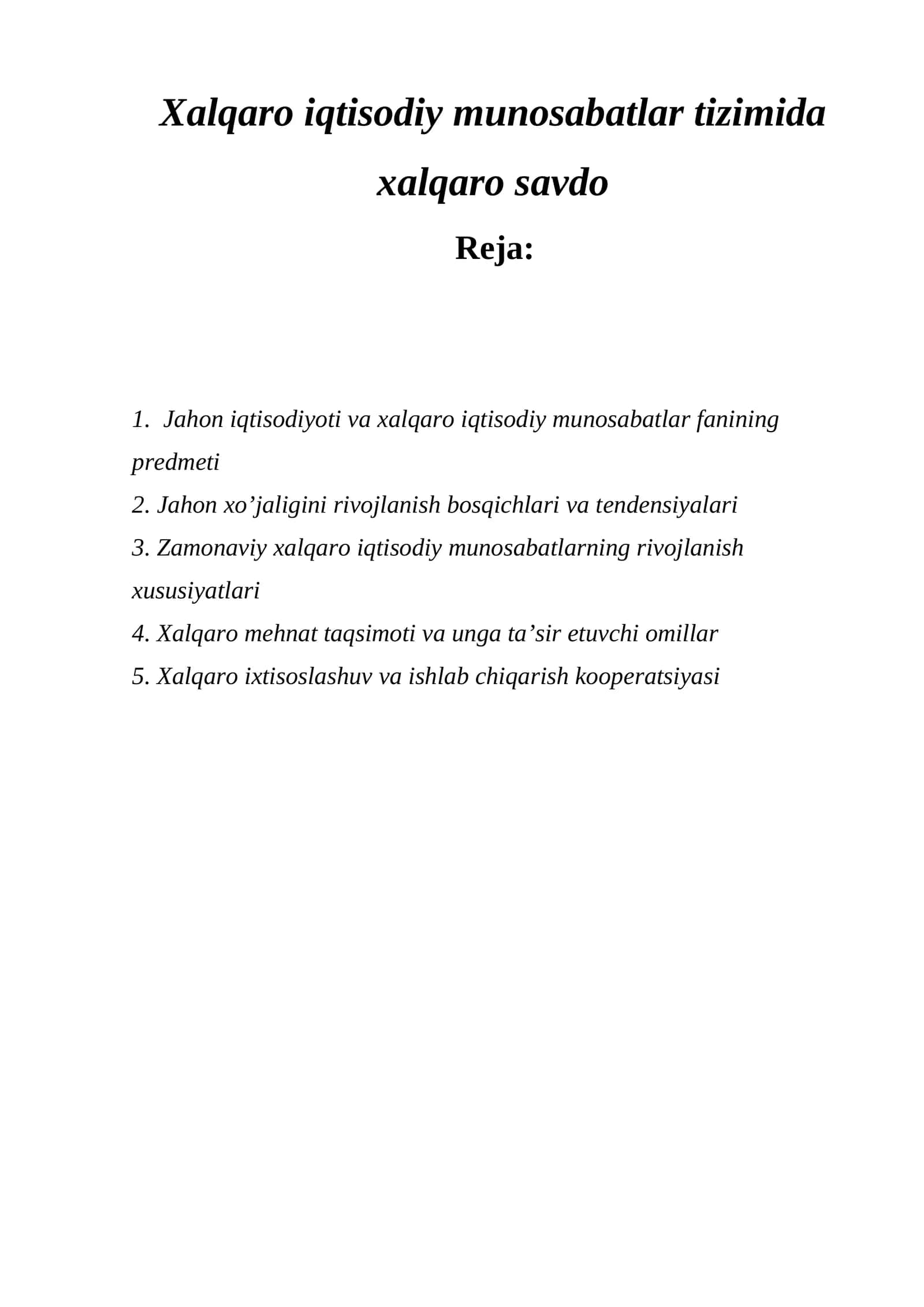 Jahon iqtisodiyoti va хalqaro iqtisodiy munosabatlar 1