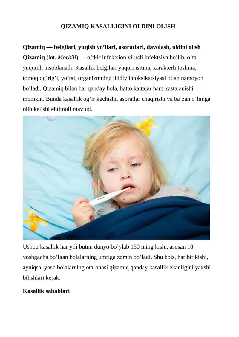 Qizamiq Kasalligini Oldini Olish 1