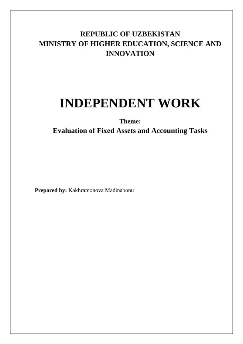 Evaluation of Fixed Assets and Accounting Tasks 1
