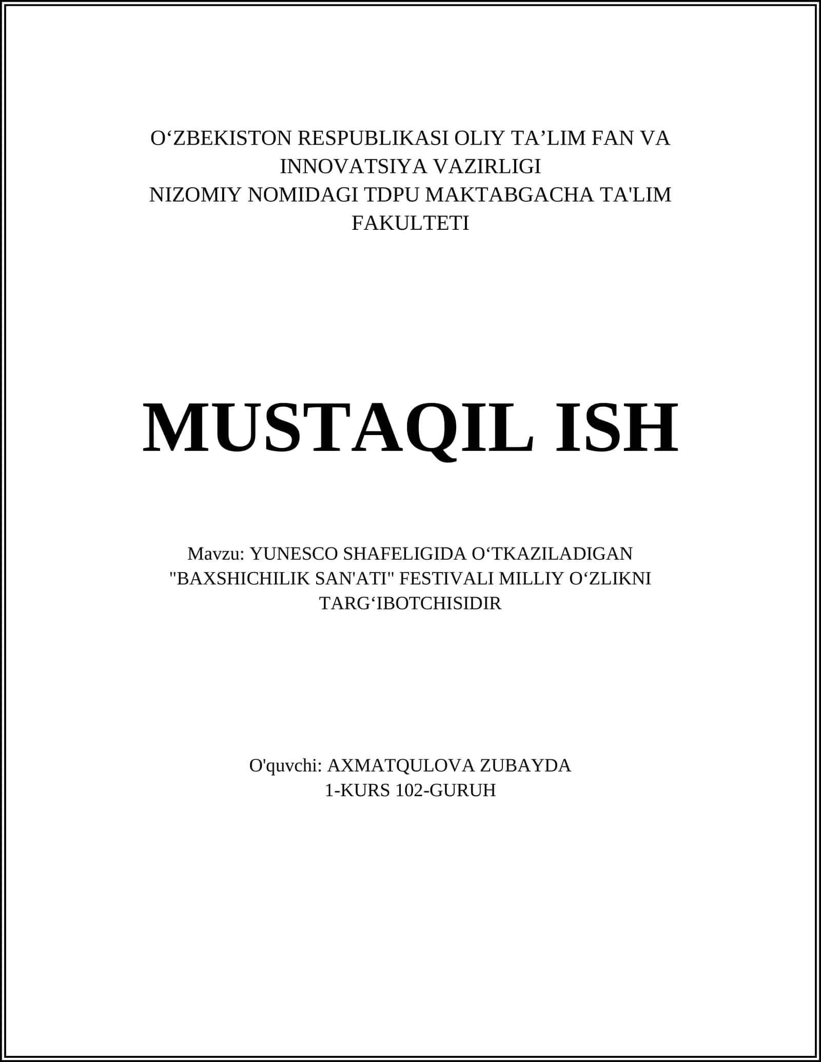 Baxshichilik San'ati va Milliy O‘zlik 1