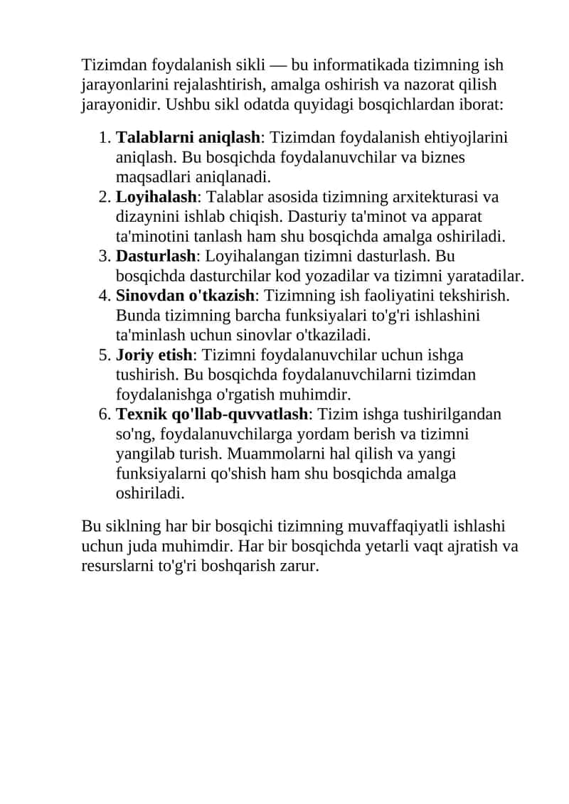 Tizimdan foydalanish sikli 1