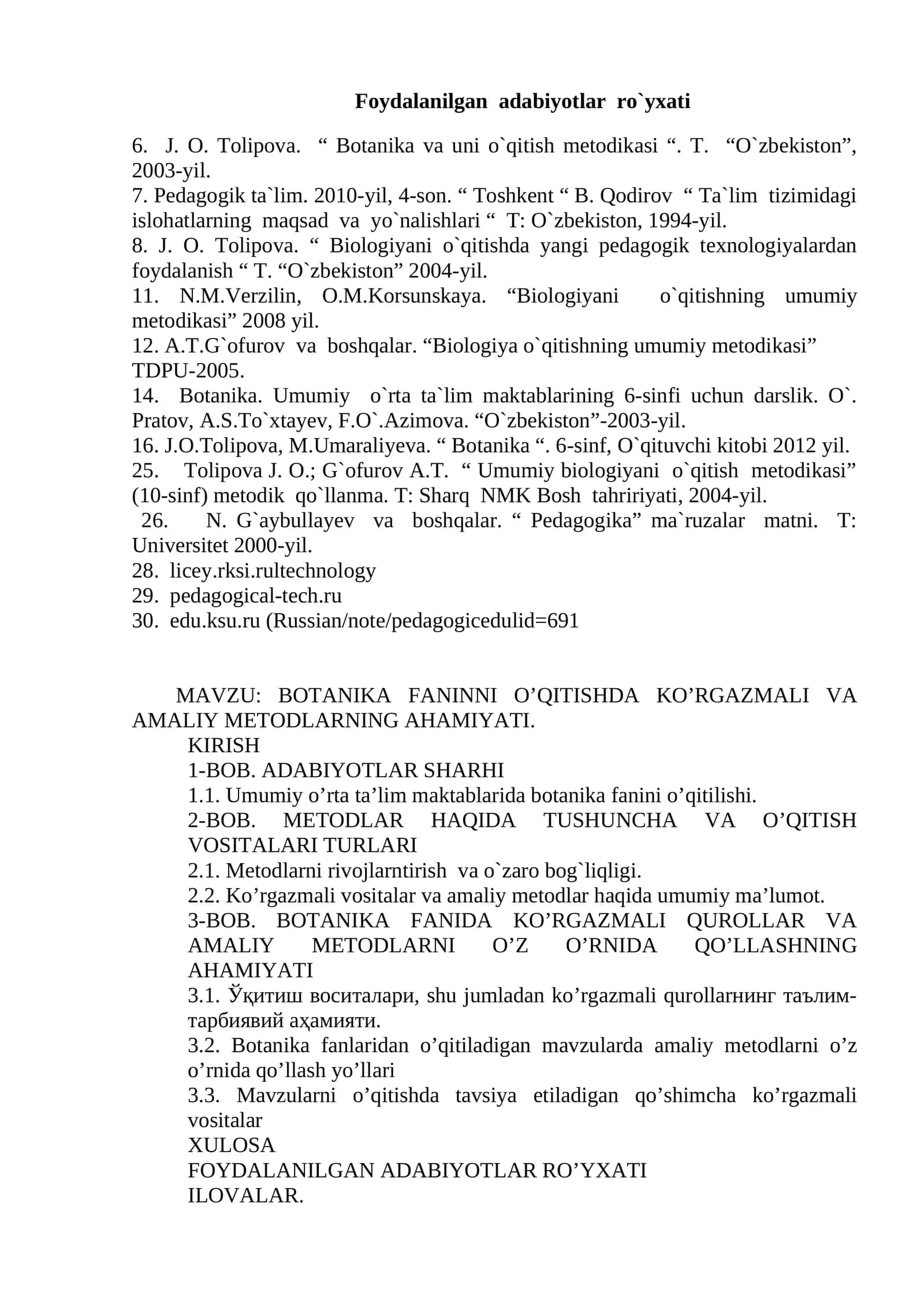 Botanika va uni o`qitish metodikasi 1