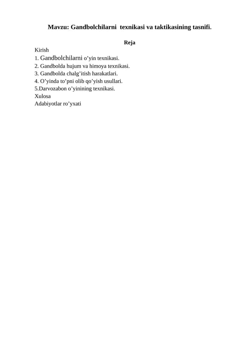 Gandbolchilarni texnikasi va taktikasining tasnifi 1