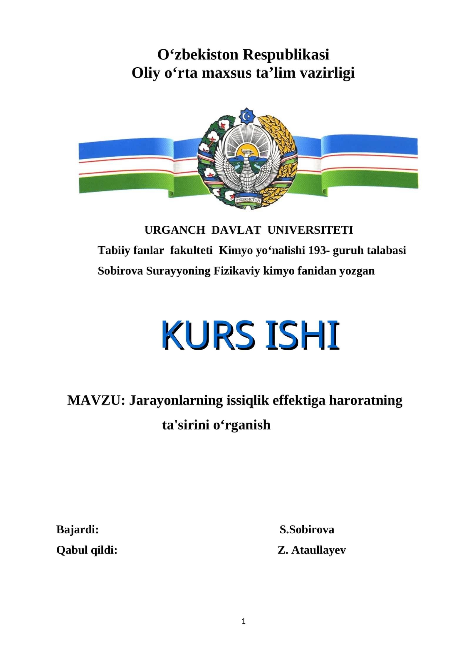 Jarayonlarning issiqlik effektiga haroratning ta'sirini oʻrganish 1