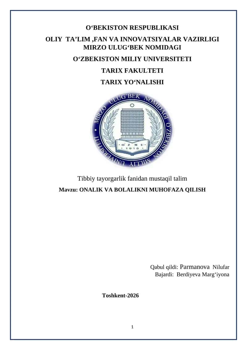 onalik va bolalikni muhofaza qilish 1