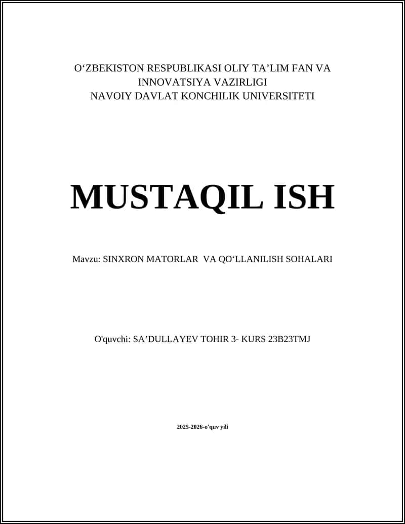 SINXRON MATORLAR VA QOʻLLANILISH SOHALARI 1