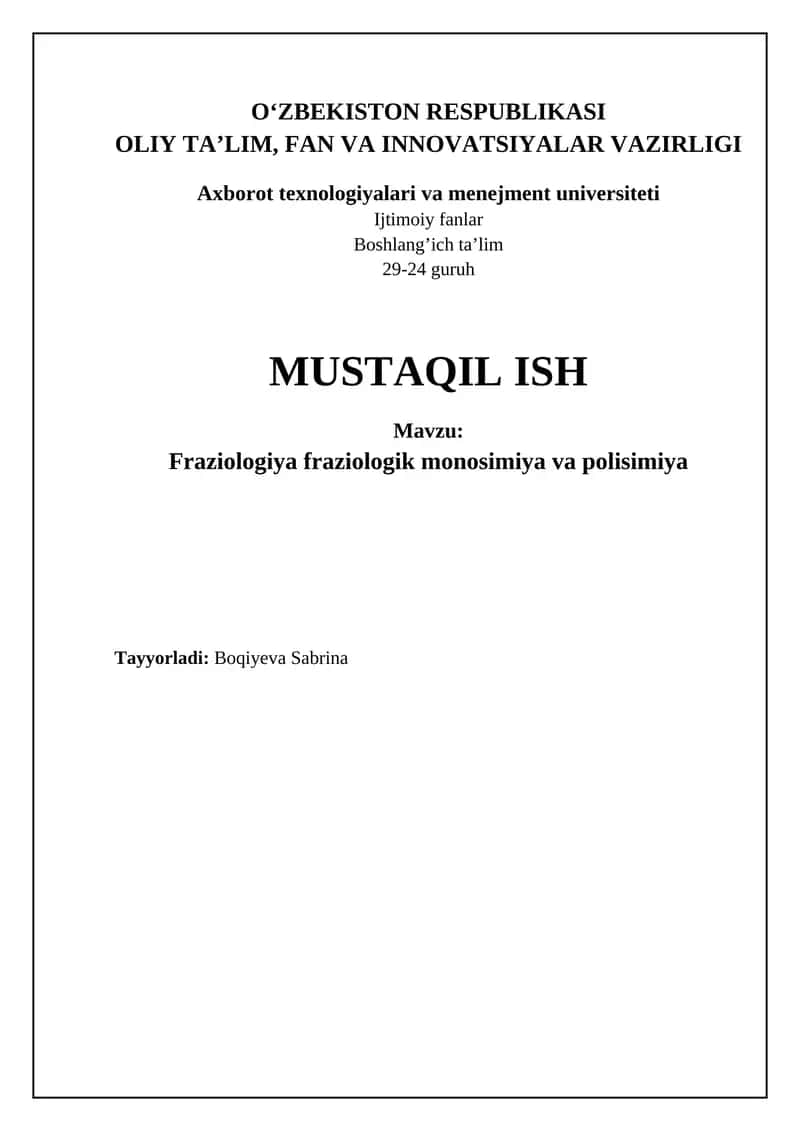 Fraziologiya fraziologik monosimiya va polisimiya 1
