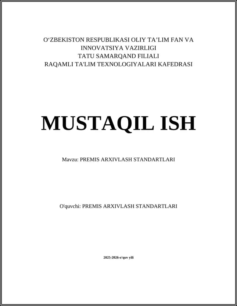 PREMIS ARXIVLASH STANDARTLARI 1