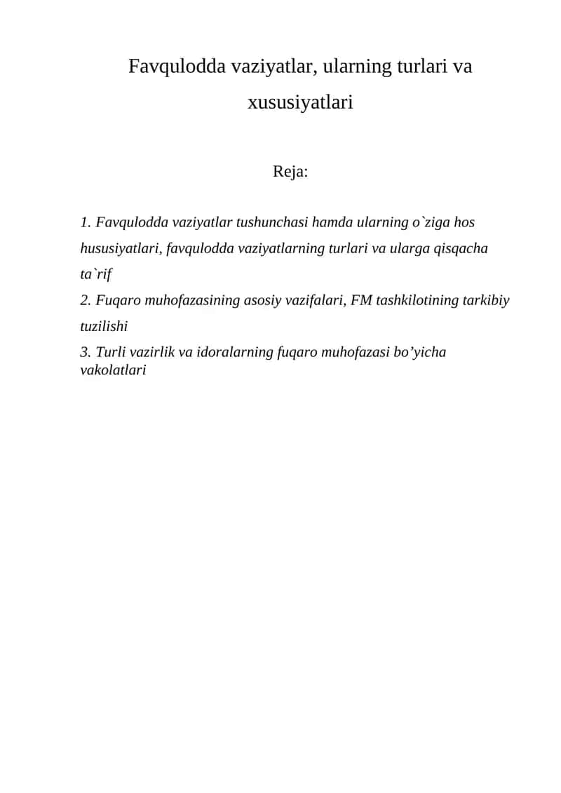 Favqulodda vaziyatlar 1