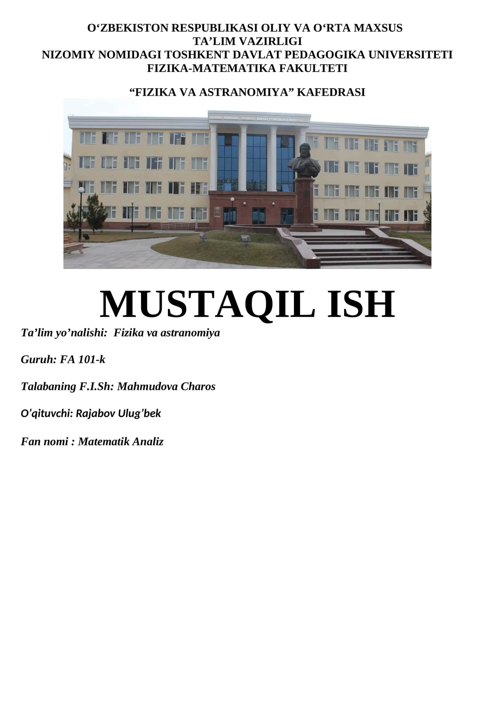 Funksional qatorlar. Funksional qatorning tekis yaqinlashishi 1
