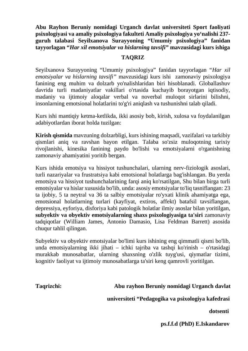 "Har xil emotsiyalar va hislarning tavsifi" 1