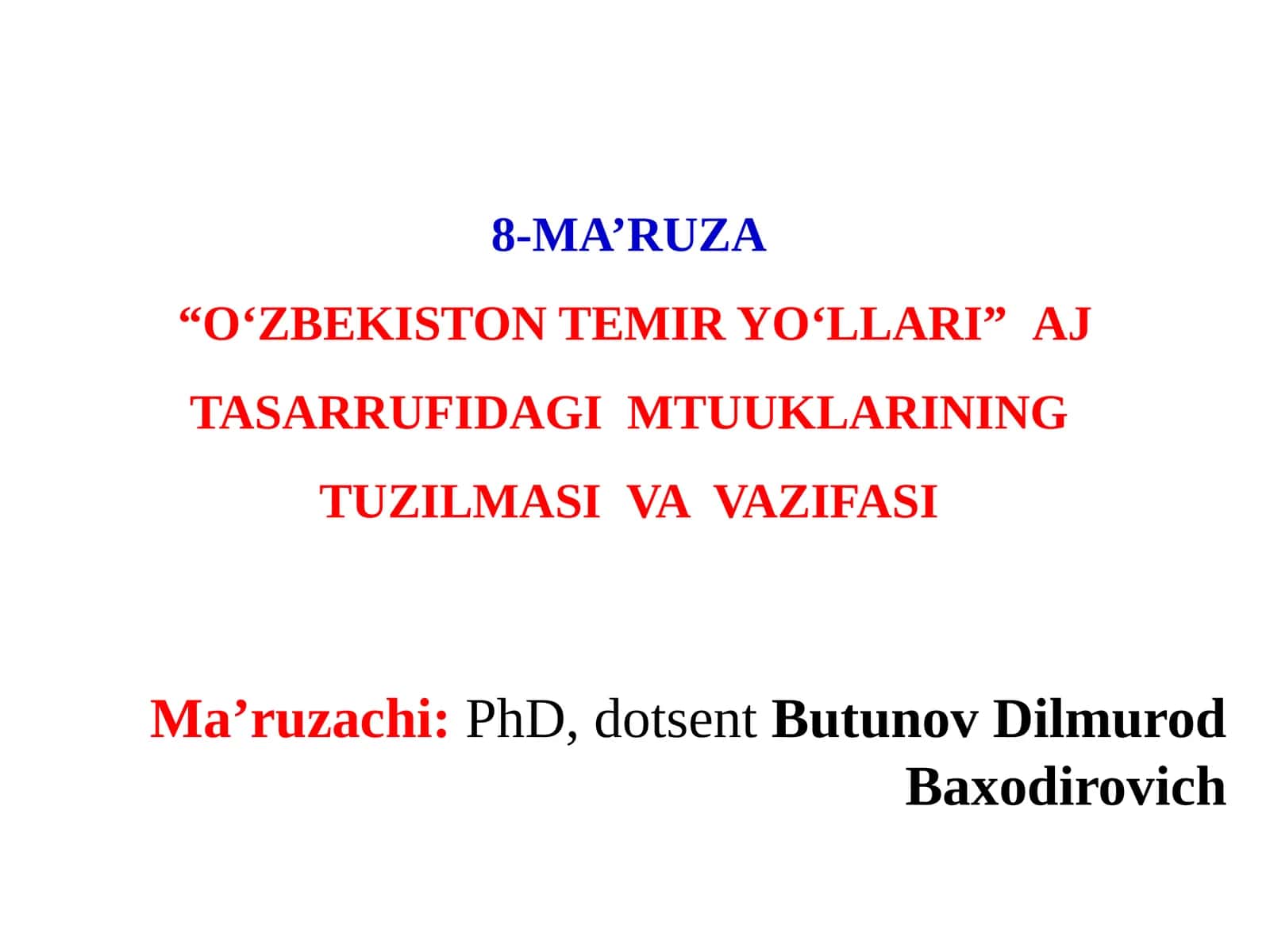 O'zbekiston Temir Yo'llari Aj Tasarrufidagimtuuklarining Tuzilmasi va Vazifasi 1