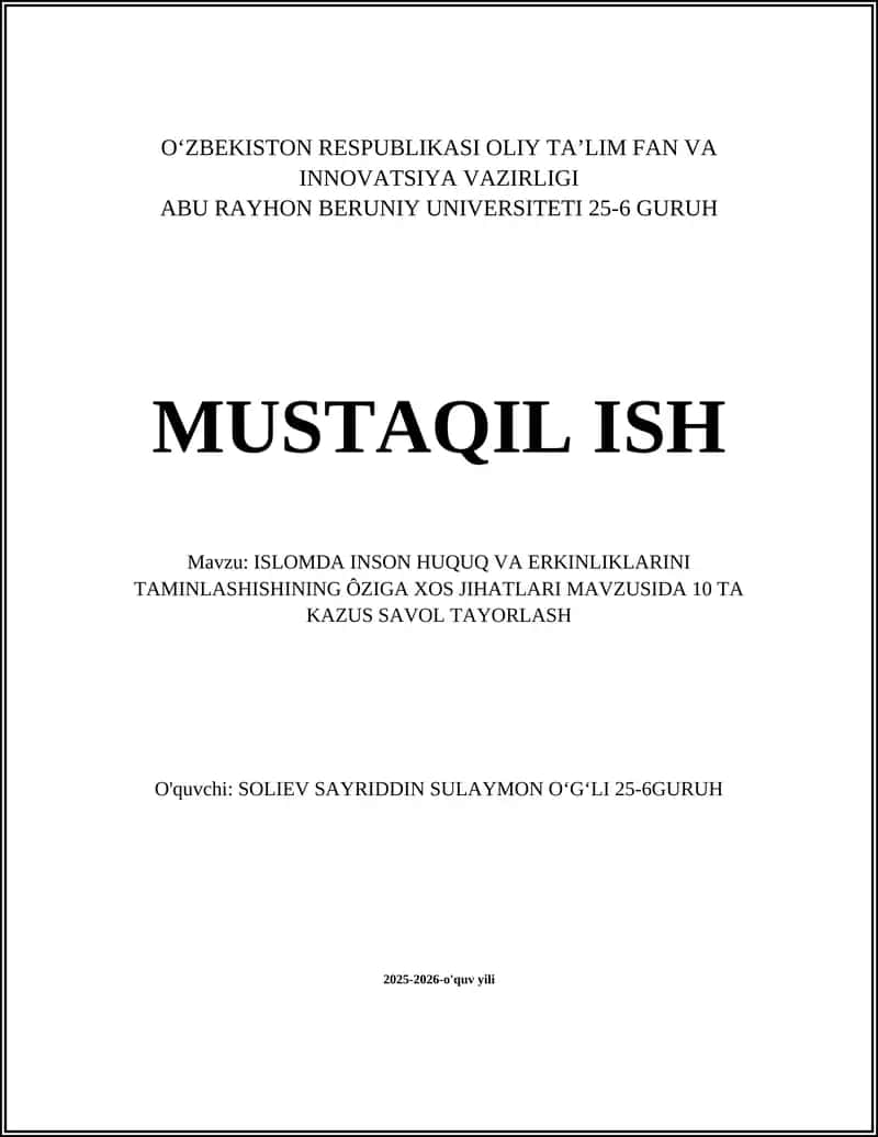 Islomiy manbalarda inson huquqlari tamoyillari 1