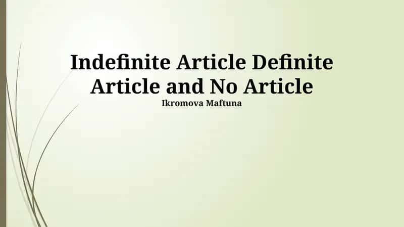 Indefinite Article Definite Article and No Article 1