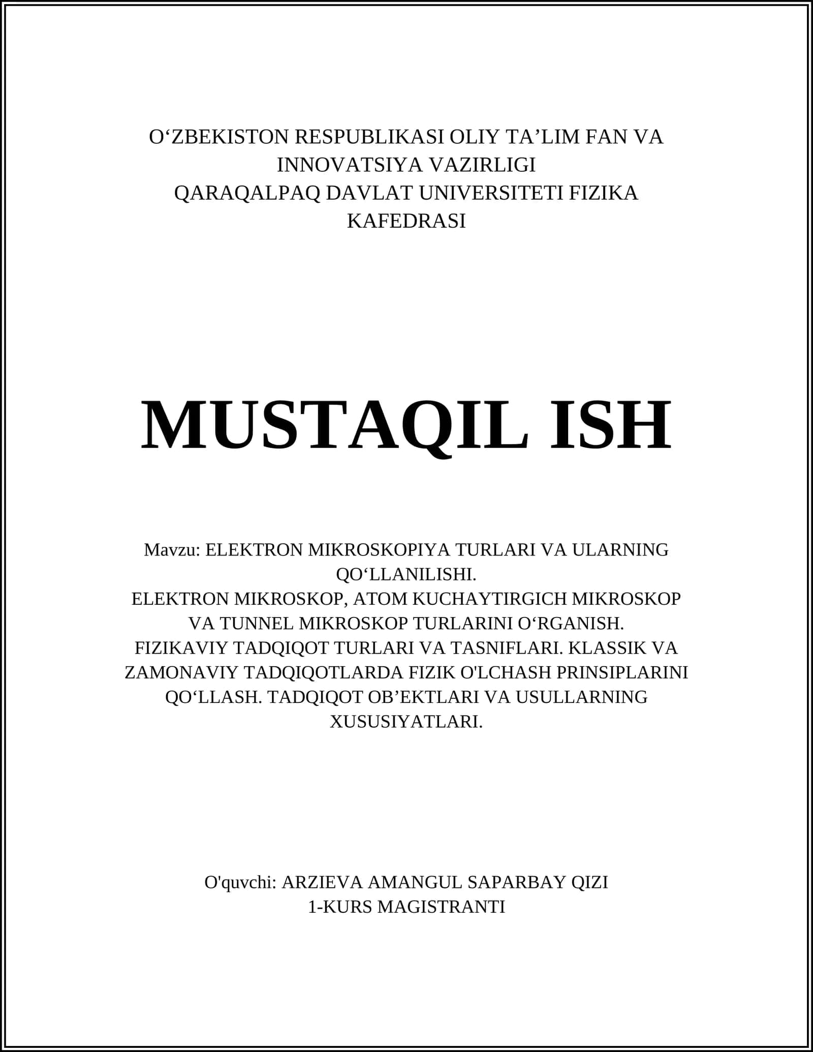 ELEKTRON MIKROSKOPIYA TURLARI VA ULARNING QO'LLANILISHI 1