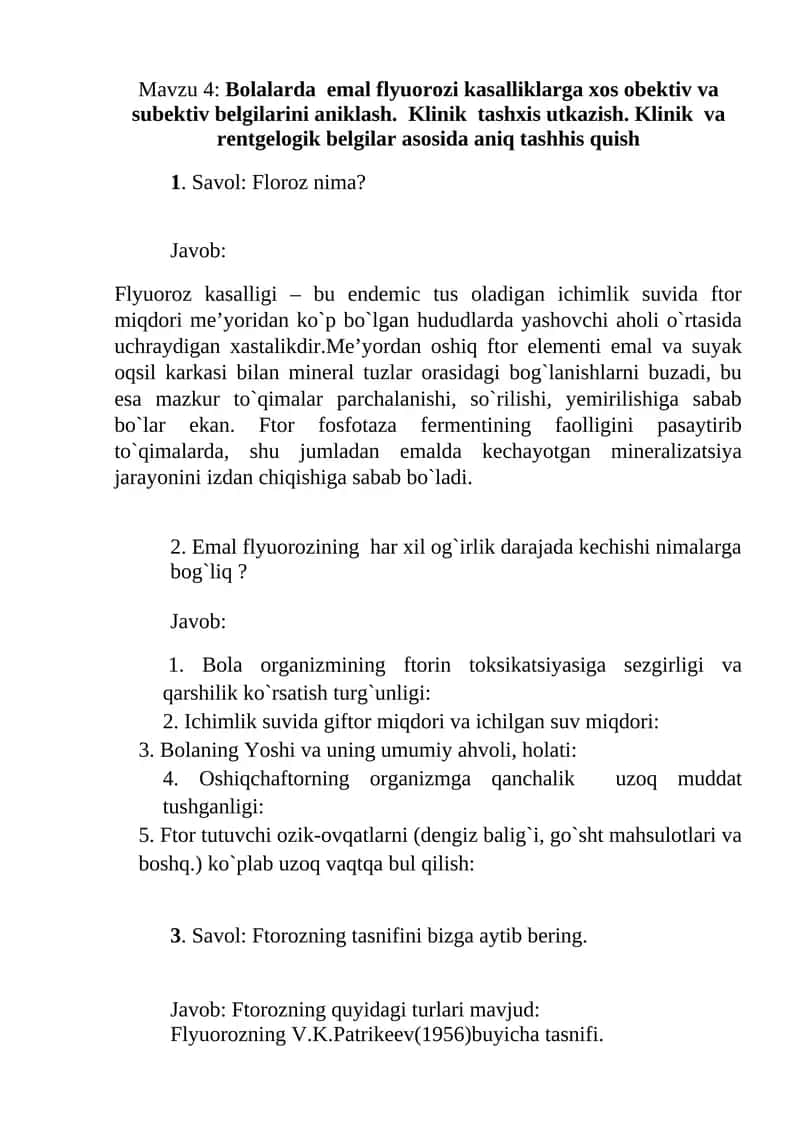 Bolalarda emal flyuorozi kasalliklarga xos obektiv va subektiv belgilarini aniklash 1