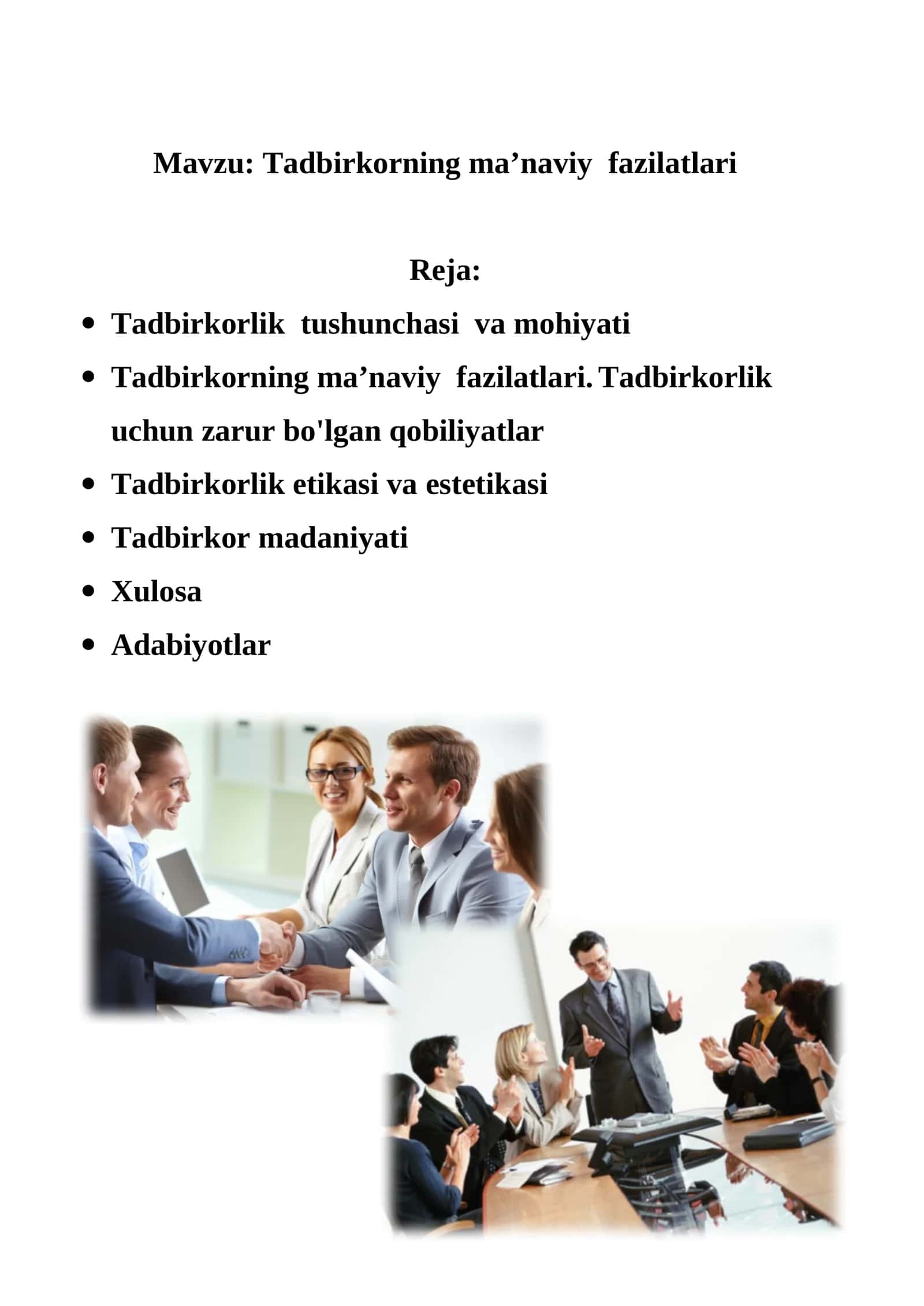 Tadbirkorning ma’naviy fazilatlari 1