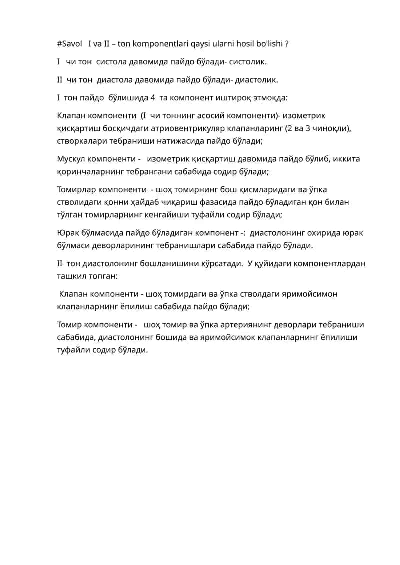 Savol I va II – ton komponentlari 1