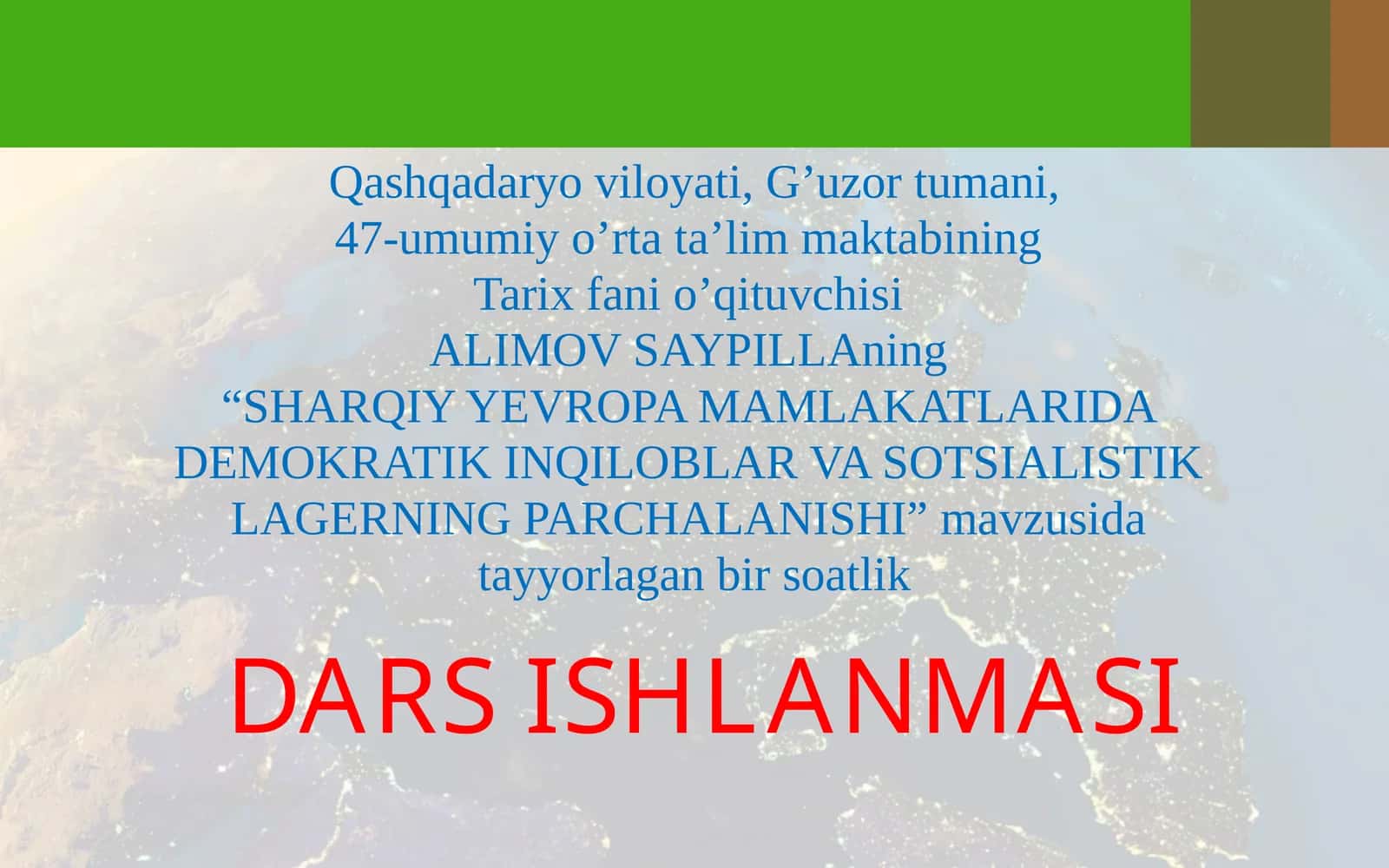 SHARQIY YEVROPA MAMLAKATLARIDA DEMOKRATIK INQILOBLAR VA SOTSIALISTIK LAGERNING PARCHALANISHI 1