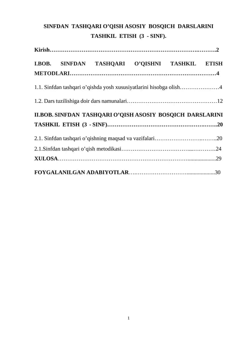 Sinfdan tashqari o’qish 1