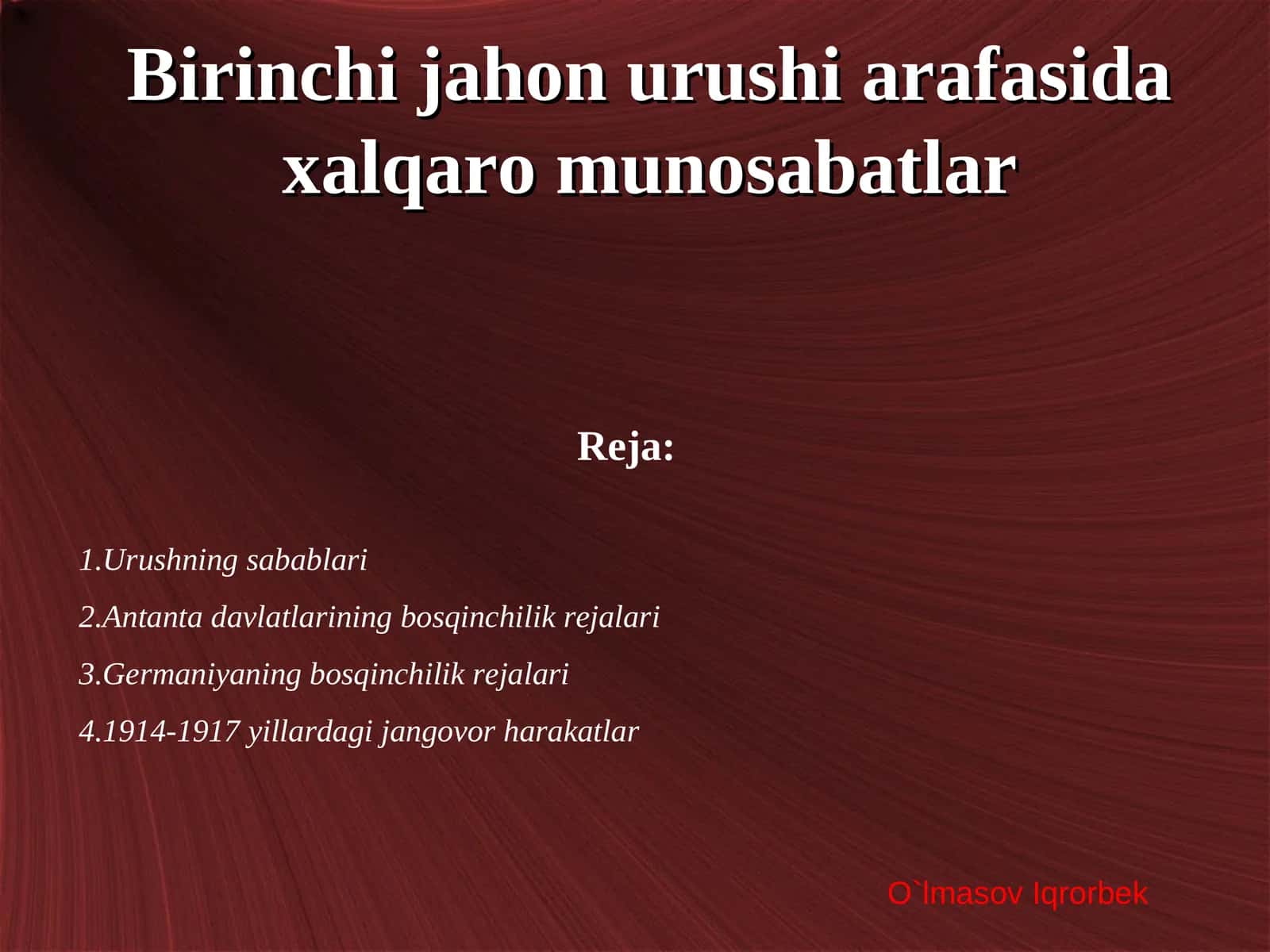 Birinchi jahon urushi arafasida xalqaro munosabatlar 1