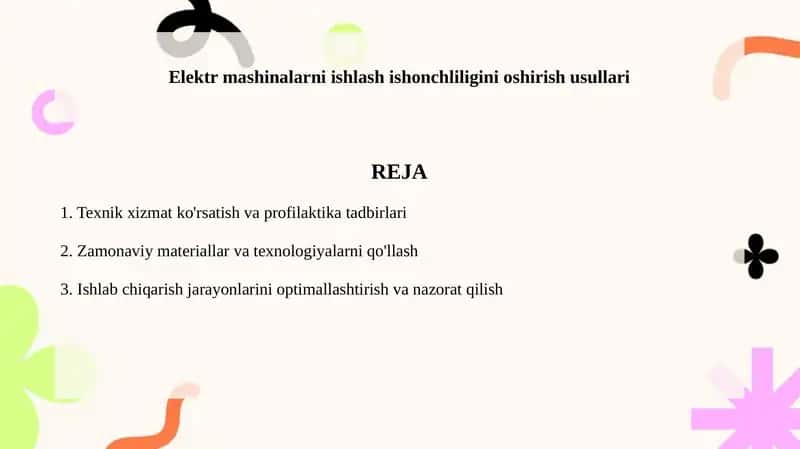 Elektr mashinalarni ishlash ishonchliligini oshirish usullari 1