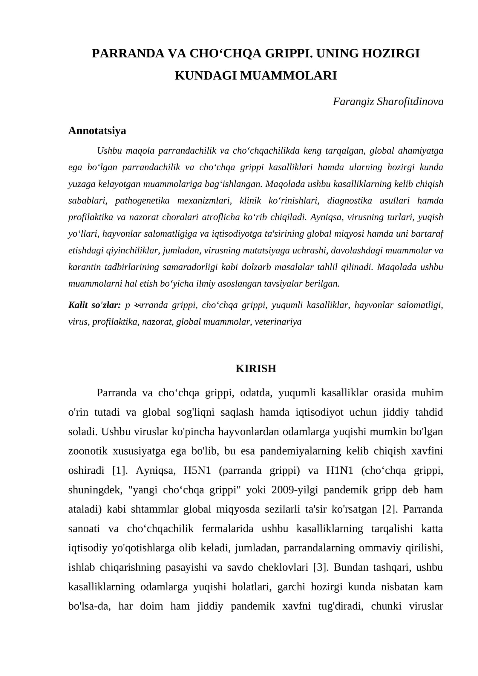 PARRANDA VA CHOʻCHQA GRIPPI. UNING HOZIRGI KUNDAGI MUAMMOLARI 1