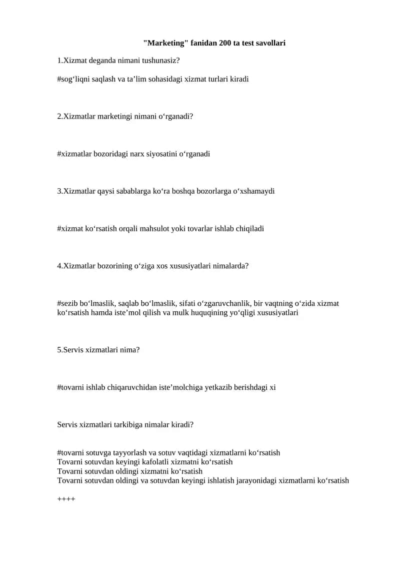 Marketing  fanidan 200 ta test savollari 1