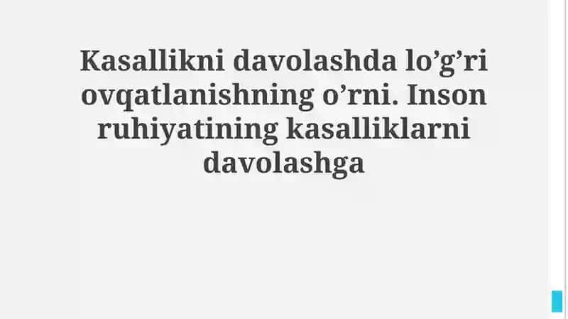 Sog'lom ovqatlanish va psixikaning davolashdagi ahamiyati