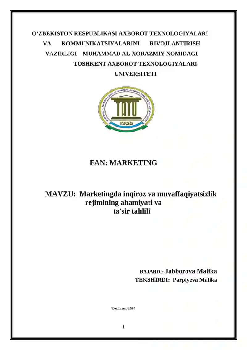 Marketingda inqiroz va muvaffaqiyatsizlik rejimining ahamiyati va ta'sir tahlili