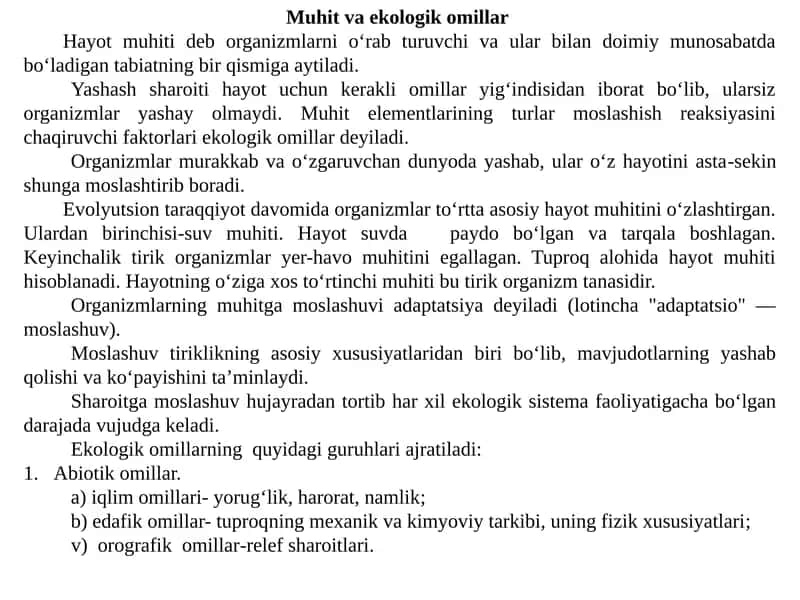 Muhit va ekologikomillar 1