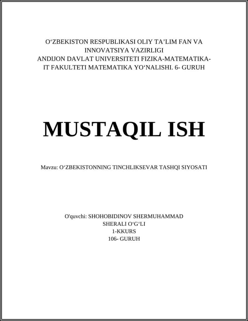 Oʻzbekistonning Tinchliksevar Tashqi Siyosati 1