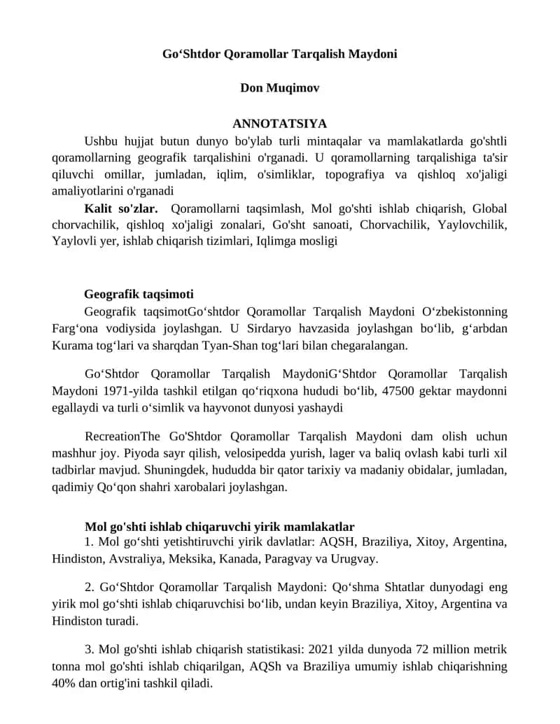 Go‘Shtdor Qoramollar Tarqalish Maydoni 1