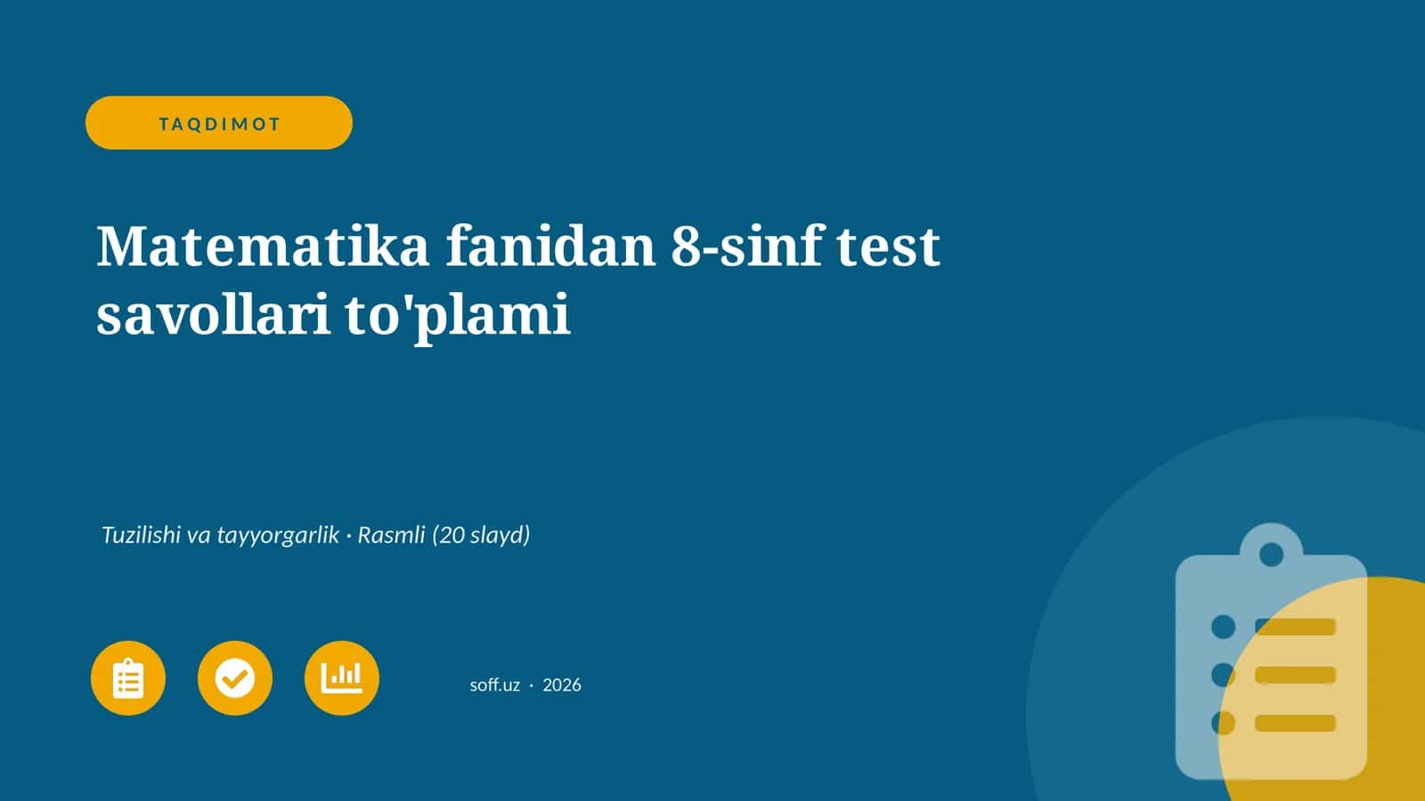 Matematika fanidan 8-sinf test savollari to'plami 1
