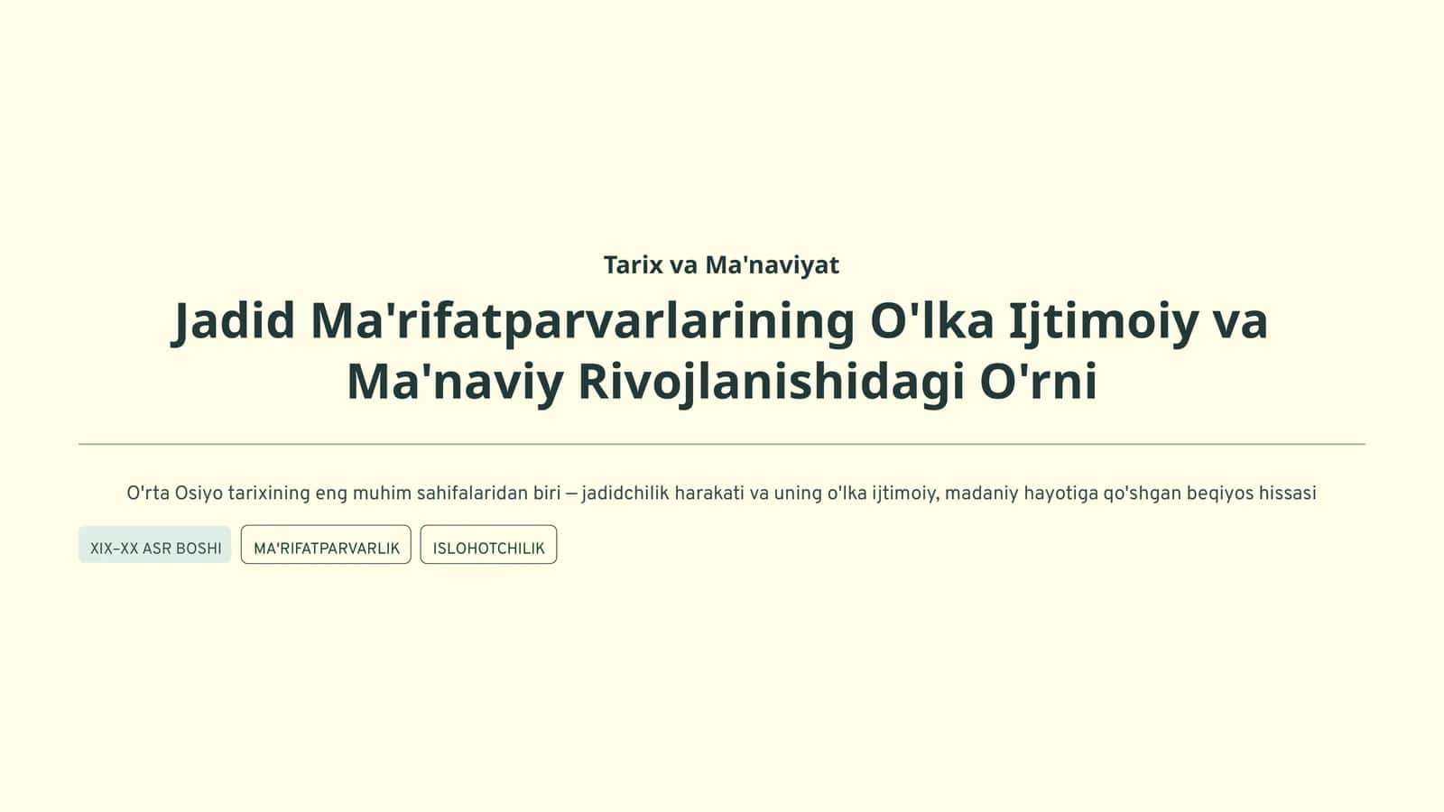 Jadid Ma'rifatparvarlarining O'lka Ijtimoiy va Ma'naviy Rivojlanishidagi O'rni 1