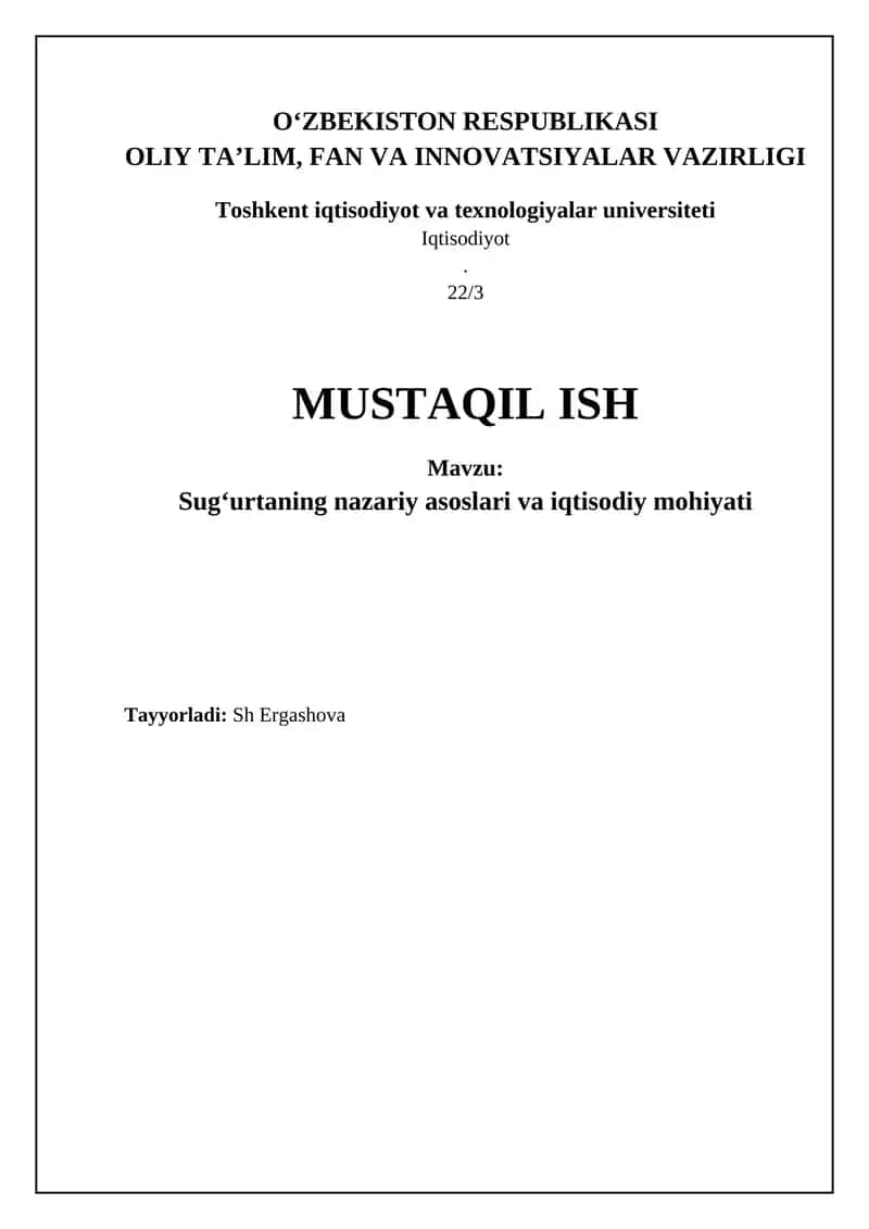 Sug'urtaning nazariy asoslari va iqtisodiy mohiyati 1