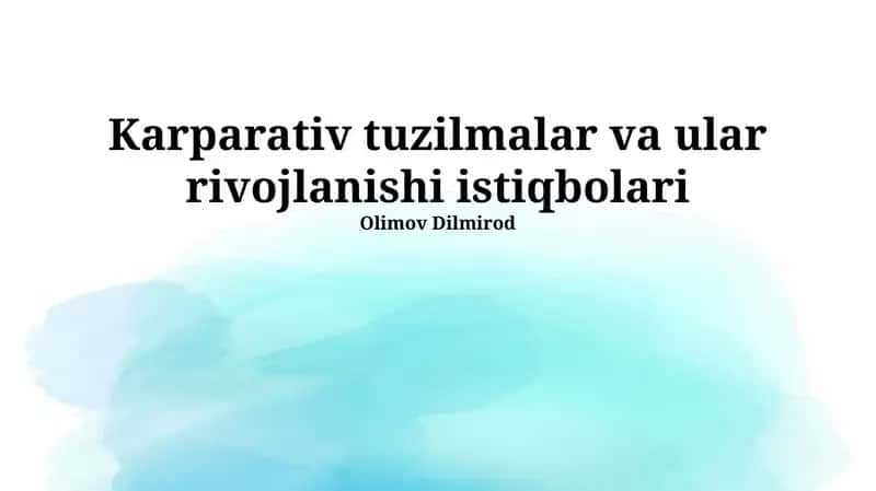 Korporativ tuzilmalar va ular rivojlanishi istiqbolari 1
