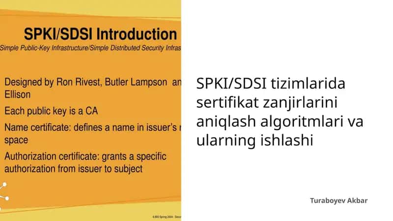 SPKI/SDSI tizimlarida sertifikat zanjirlarini aniqlash algoritmlari va ularning ishlashi 1
